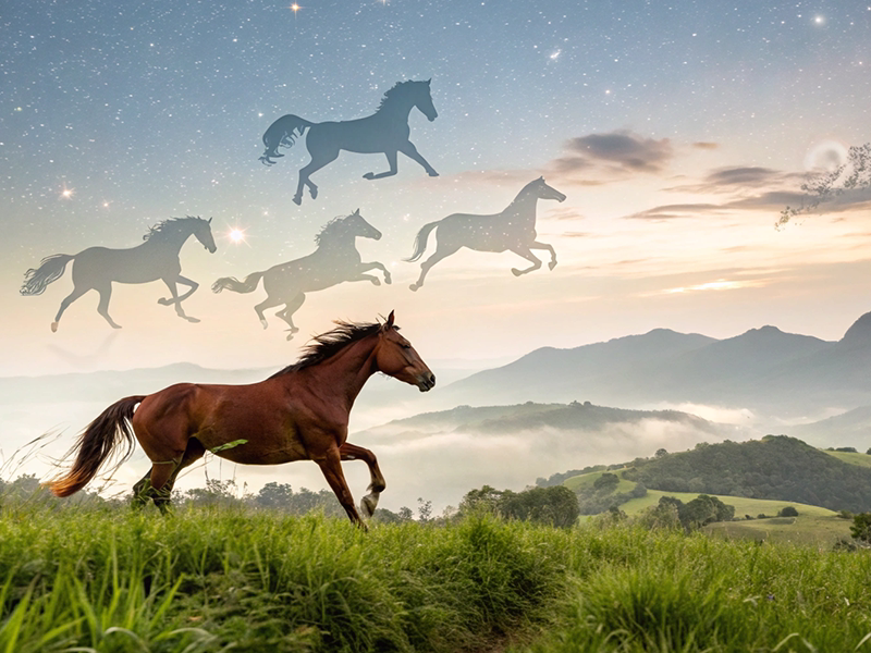 競走馬の血統を表現した幻想的なシーン