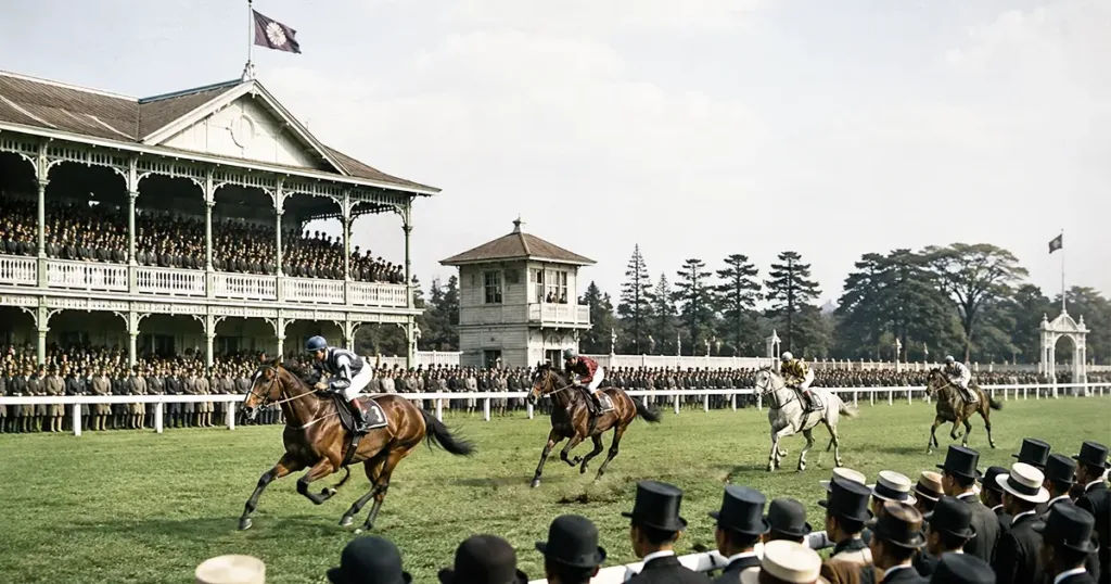 競馬G1の歴史を徹底解説画像 競馬G1の歴史を象徴する往年の重賞レースのシーン - 血統解説: 競馬G1の歴史を徹底解説|グレード制の仕組みと歴代名馬